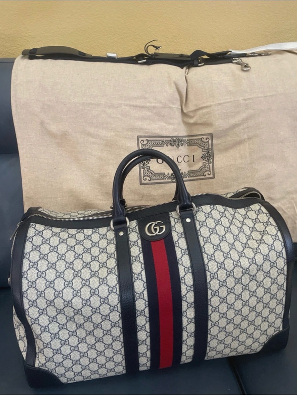 Gucci GG Supreme Duffel with Navy and Red Web Stripe - Picture 2 of 4